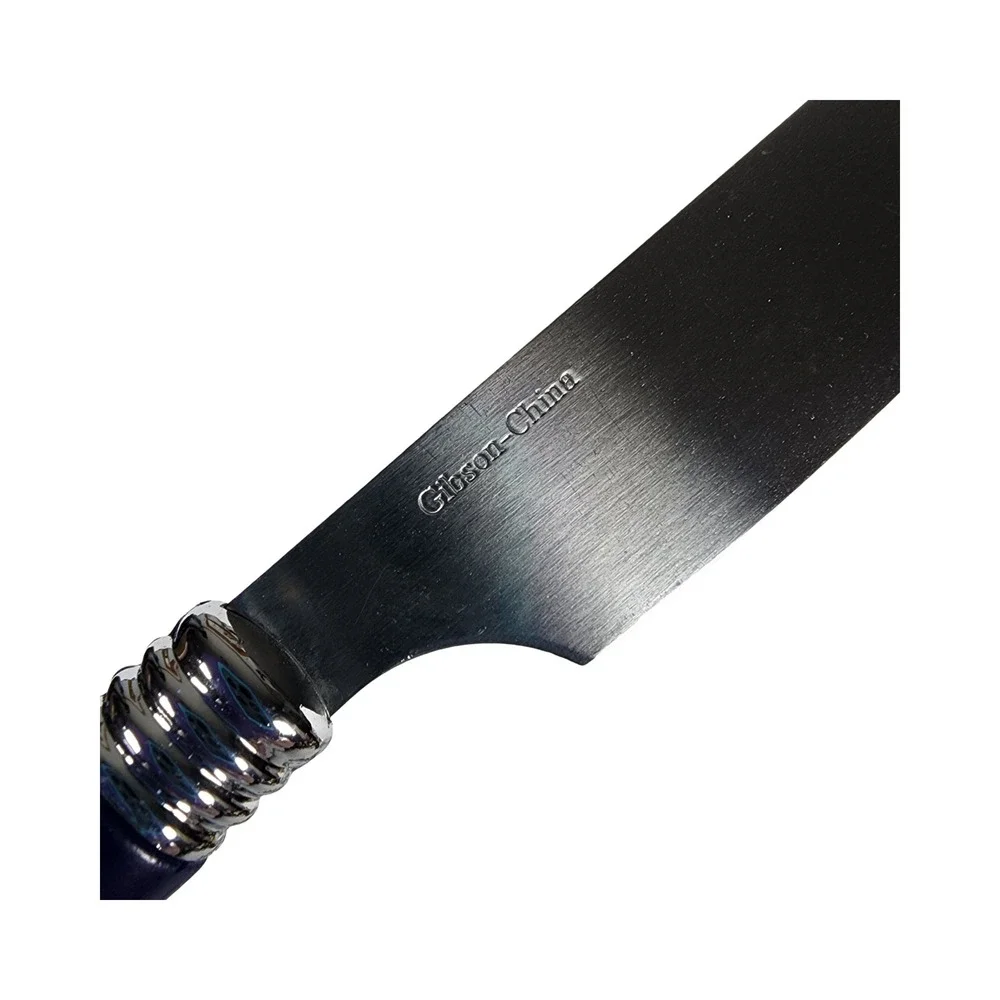 Gibson China Dinner Knives Set of 6 Navy‎ Blue Swirl Handle Serrated